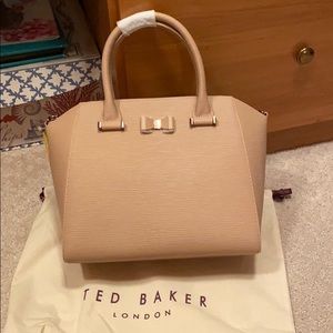 TED BAKER Jaelynn bow detail leather tote Taupe